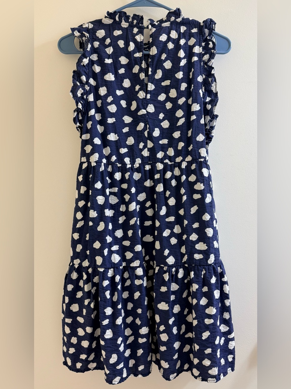 THML Navy Spotted Tiered Mock Neck Mini Dress Ruffle Sleeveless XS - Picture 4 of 12